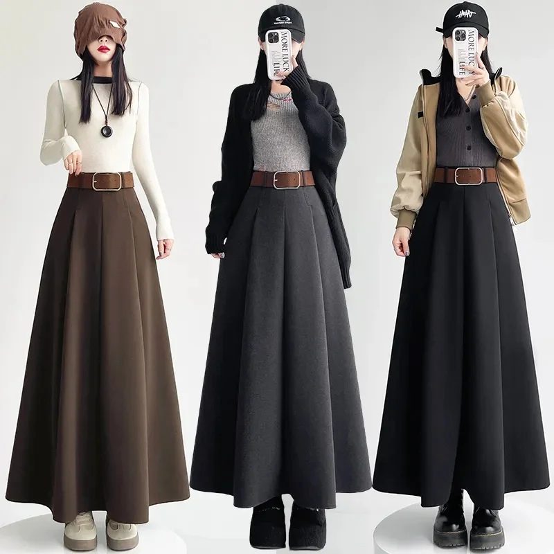 Retro Women Fashion High Waist Woolen Maxi Skirt Autumn Female Solid Color Long Skirts Spring Ladies Casual Pleated A-line Skirt
Retro Women Fashion High Waist Woolen Maxi Skirt Autumn Female Solid Color Long Skirts Spring Ladies Casual Pleated A-line Skirt
