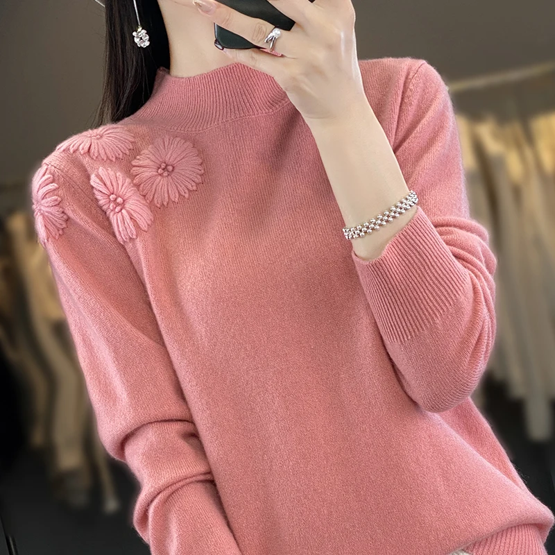 Women's Semi-High Neck Embroidered Sweater With 100% Pure Wool In Autumn And Winter New Pullover Knitted Bottoming Shirt
Women's Semi-High Neck Embroidered Sweater With 100% Pure Wool In Autumn And Winter New Pullover Knitted Bottoming Shirt