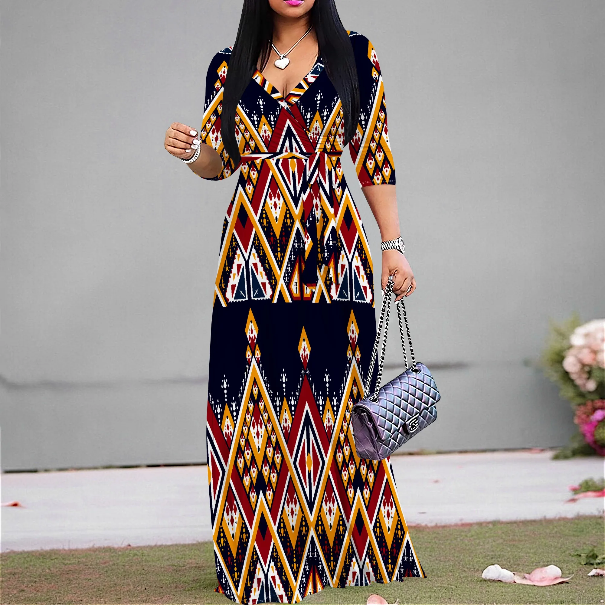 Women's Print Maxi Dresses 3/4 Sleeves Flowy Long Dress V Neck Wrap Tie Waist Sundress
Women's Print Maxi Dresses 3/4 Sleeves Flowy Long Dress V Neck Wrap Tie Waist Sundress