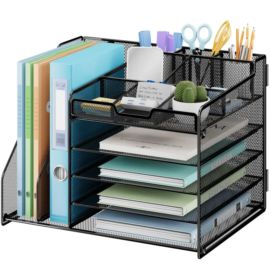 Настольный органайзер, 5-уровневый лоток для бумажных писем с металлической сеткой и 2 держателями для файлов, усилитель 7 гибких разделителей для офиса или домашнего органайзера для стола
Настольный органайзер, 5-уровневый лоток для бумажных писем с металлической сеткой и 2 держателями для файлов, усилитель 7 гибких разделителей для офиса или домашнего органайзера для стола