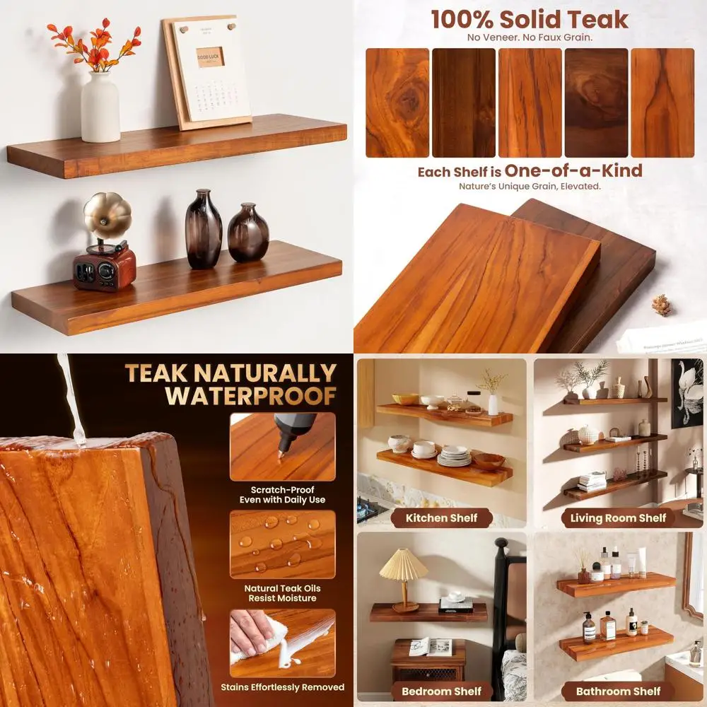 Set of 2 - 24 Inch Natural Teak Floating Shelves - Wall Mounted with Hidden Brackets - Suitable for Heavy Duty Storage in Variou
Set of 2 - 24 Inch Natural Teak Floating Shelves - Wall Mounted with Hidden Brackets - Suitable for Heavy Duty Storage in Variou