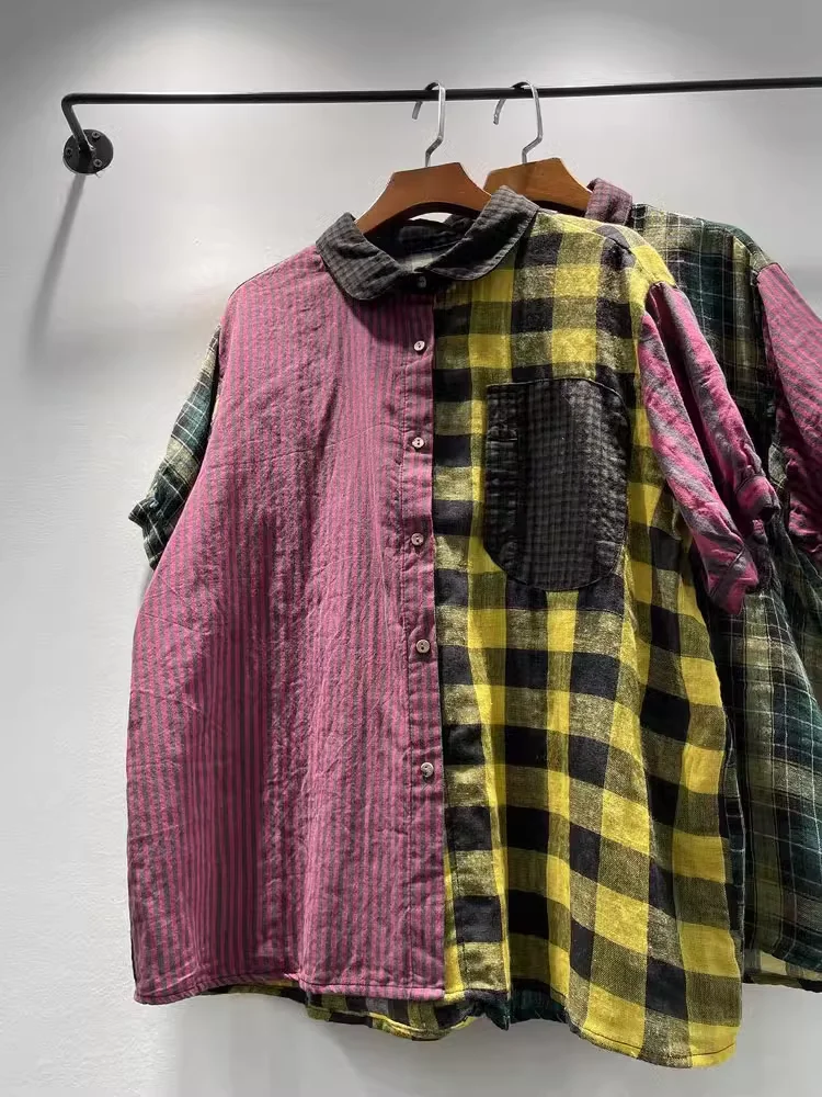 2025 Harajuku fashion cotton yarn stripes plaid patchwork shirts and blouses for women Japan style short sleeve check shirts
2025 Harajuku fashion cotton yarn stripes plaid patchwork shirts and blouses for women Japan style short sleeve check shirts