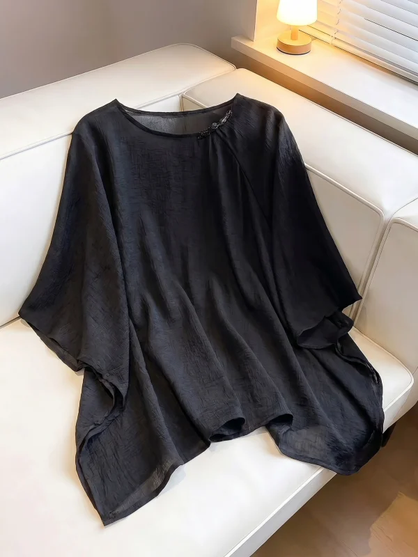 New Chinese Style Acetate Satin Short Sleeve Shirt Women's plus Size Batwing Shoulder Top Summer 2026 Commute Fashion Loose Fit
New Chinese Style Acetate Satin Short Sleeve Shirt Women's plus Size Batwing Shoulder Top Summer 2026 Commute Fashion Loose Fit