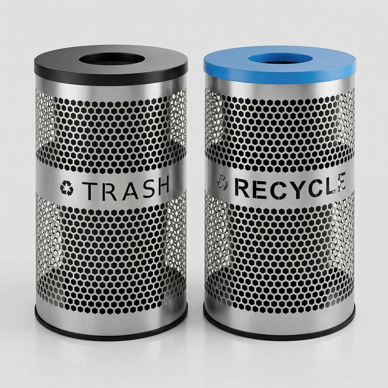 20 Gallon Stainless Steel Trash and Recycling Bin Set - Round Perforated Commercial Waste and Recycle Containers with, Custom
20 Gallon Stainless Steel Trash and Recycling Bin Set - Round Perforated Commercial Waste and Recycle Containers with, Custom
