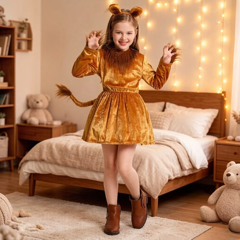 Kids Girls Lion Costume Dress with Ears Tail Set Halloween Animal Cosplay Party Outfit
Kids Girls Lion Costume Dress with Ears Tail Set Halloween Animal Cosplay Party Outfit