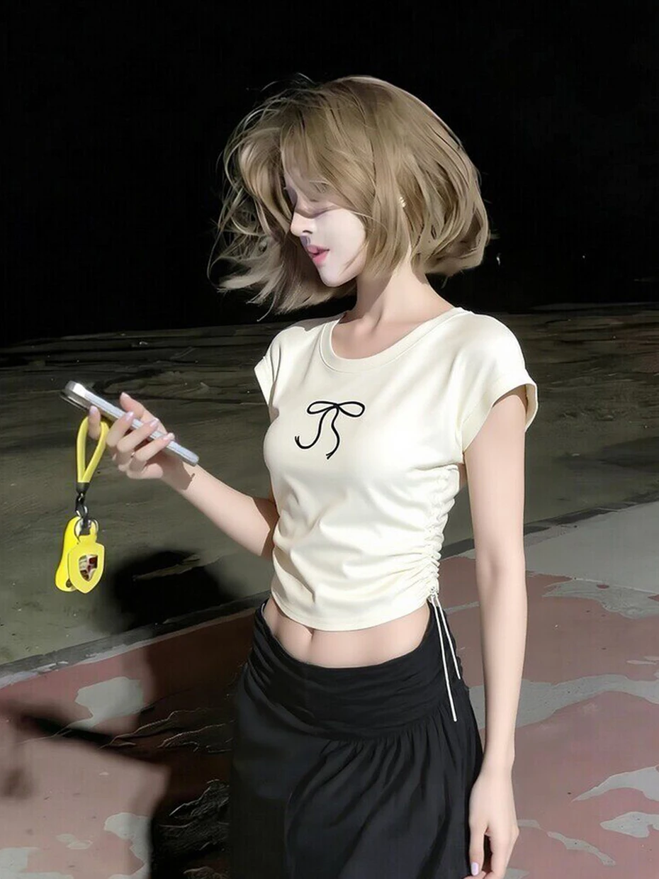 Sexy Sweet Spicy Short Sleeve T-Shirt Women's Drawstring Design Summer Knot Embroidery Top Slim Fit Short Length
Sexy Sweet Spicy Short Sleeve T-Shirt Women's Drawstring Design Summer Knot Embroidery Top Slim Fit Short Length