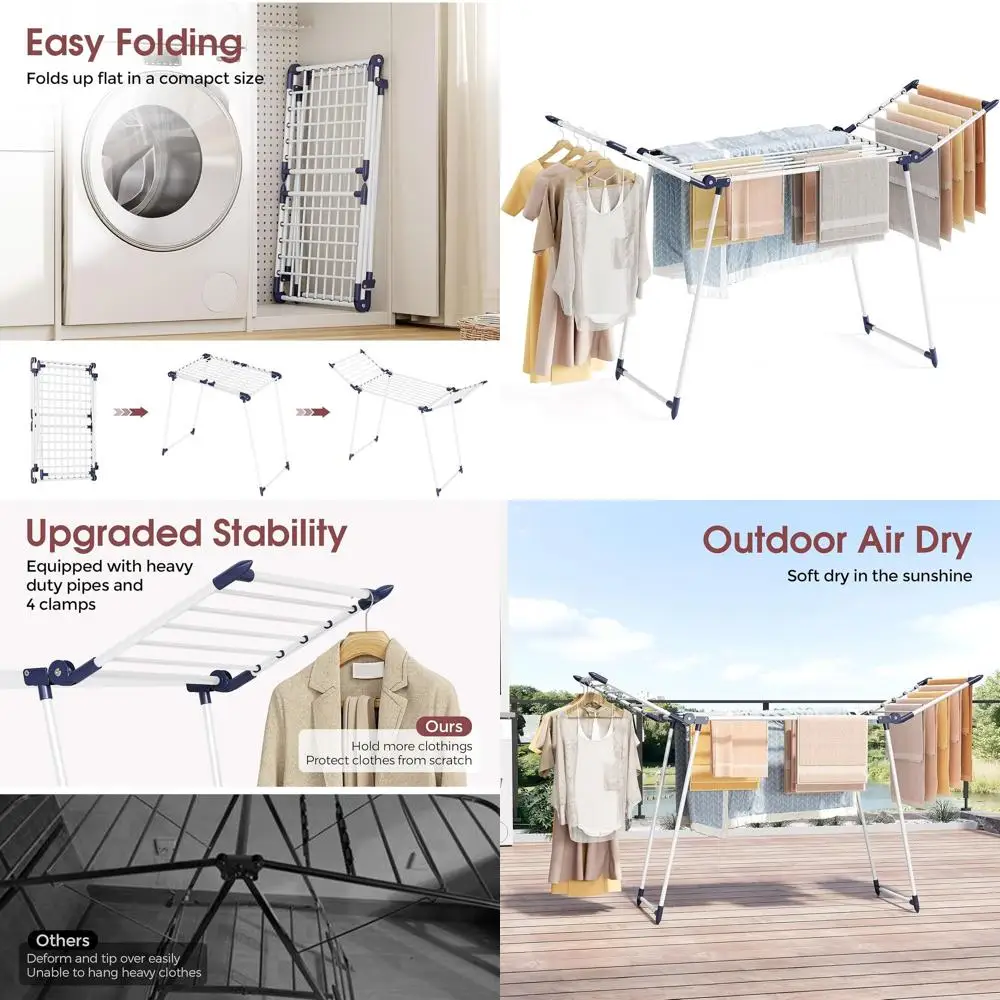 Foldable Large Metal Clothes Drying Rack, Indoor/Outdoor Use, Heavy Duty for Bedding and Towels, 68.9x22x41.3, White
Foldable Large Metal Clothes Drying Rack, Indoor/Outdoor Use, Heavy Duty for Bedding and Towels, 68.9x22x41.3, White