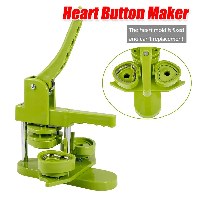 57x53mm Green Heart Shaped Button Maker Machine DIY Button Pin Badge Button Pressing Tool for Children Art Handicrafts
57x53mm Green Heart Shaped Button Maker Machine DIY Button Pin Badge Button Pressing Tool for Children Art Handicrafts