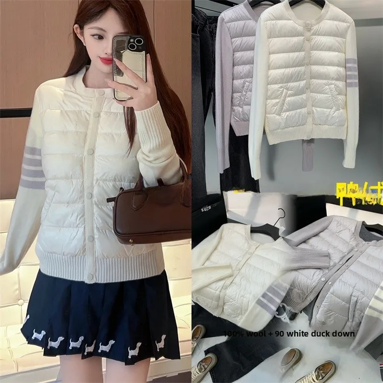 Утягивающий белый ду пуховый Jaet College Sle Four Stripe вязаный лоскутный све воротник-стойка с капюшоном или верхняя одежда 
Утягивающий белый ду пуховый Jaet College Sle Four Stripe вязаный лоскутный све воротник-стойка с капюшоном или верхняя одежда