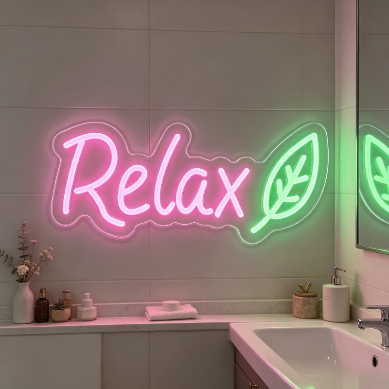 Relax Neon Sign LED Green Leaf Bathroom Vanity Light USB Aesthetic Night Light Wall Art for Bedroom Living Room Spa Decor Gift
Relax Neon Sign LED Green Leaf Bathroom Vanity Light USB Aesthetic Night Light Wall Art for Bedroom Living Room Spa Decor Gift