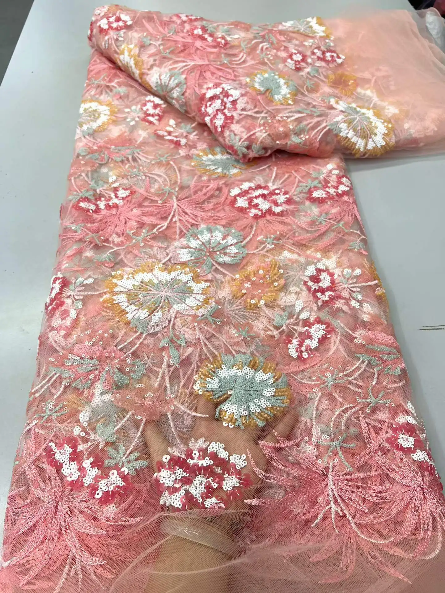 Pink African Lace Fabric with Sequins 5 Yards Bridal French Tulle for Luxury Wedding And Evening Dresses
Pink African Lace Fabric with Sequins 5 Yards Bridal French Tulle for Luxury Wedding And Evening Dresses