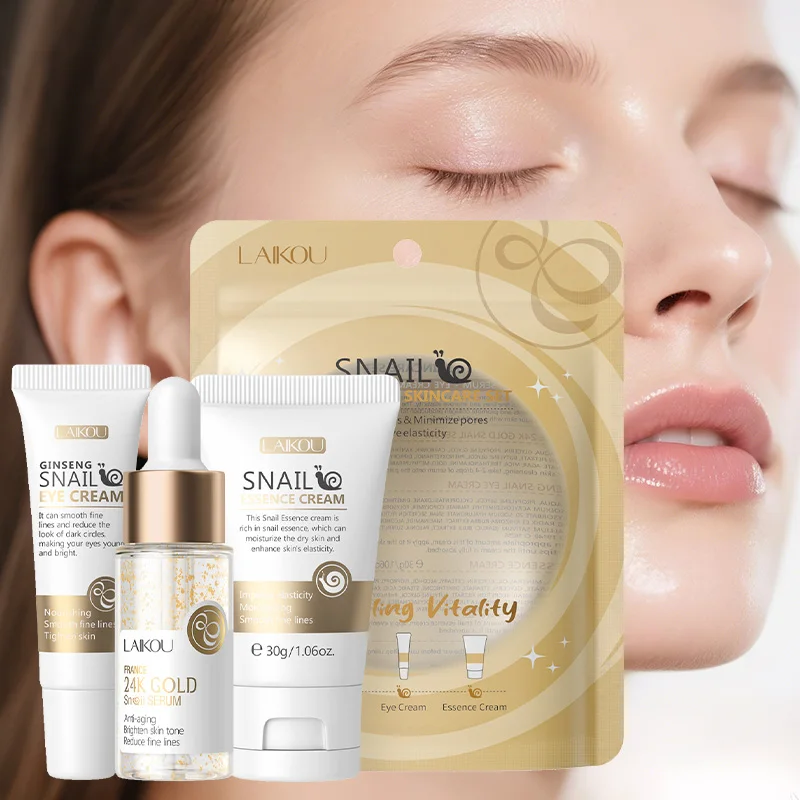 Snail Facial Skincare Kit Hyaluronic Acid Moisturising Nourishing Anti Aging Essence and Eye Cream Korean Skincare Travel Set
Snail Facial Skincare Kit Hyaluronic Acid Moisturising Nourishing Anti Aging Essence and Eye Cream Korean Skincare Travel Set