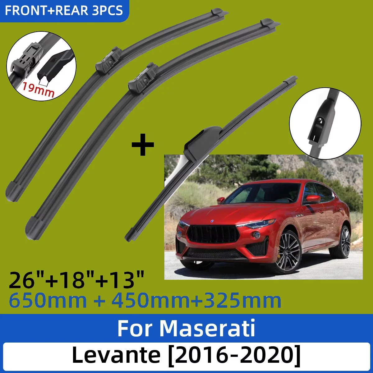 For Maserati Levante 2016-2020 26"+18"+13" Front Rear Wiper Blades Windshield Windscreen Window Cutter Accessories 2019 2020
For Maserati Levante 2016-2020 26"+18"+13" Front Rear Wiper Blades Windshield Windscreen Window Cutter Accessories 2019 2020