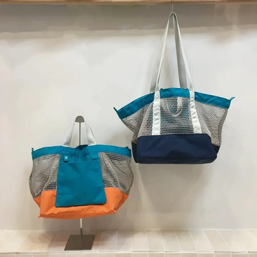 Summer Color Contrast Mesh Nylon Shoulder Bag Leisure Fold Handbags Large Double-sided Available Travel Storage Shopper Tote Sac
Summer Color Contrast Mesh Nylon Shoulder Bag Leisure Fold Handbags Large Double-sided Available Travel Storage Shopper Tote Sac