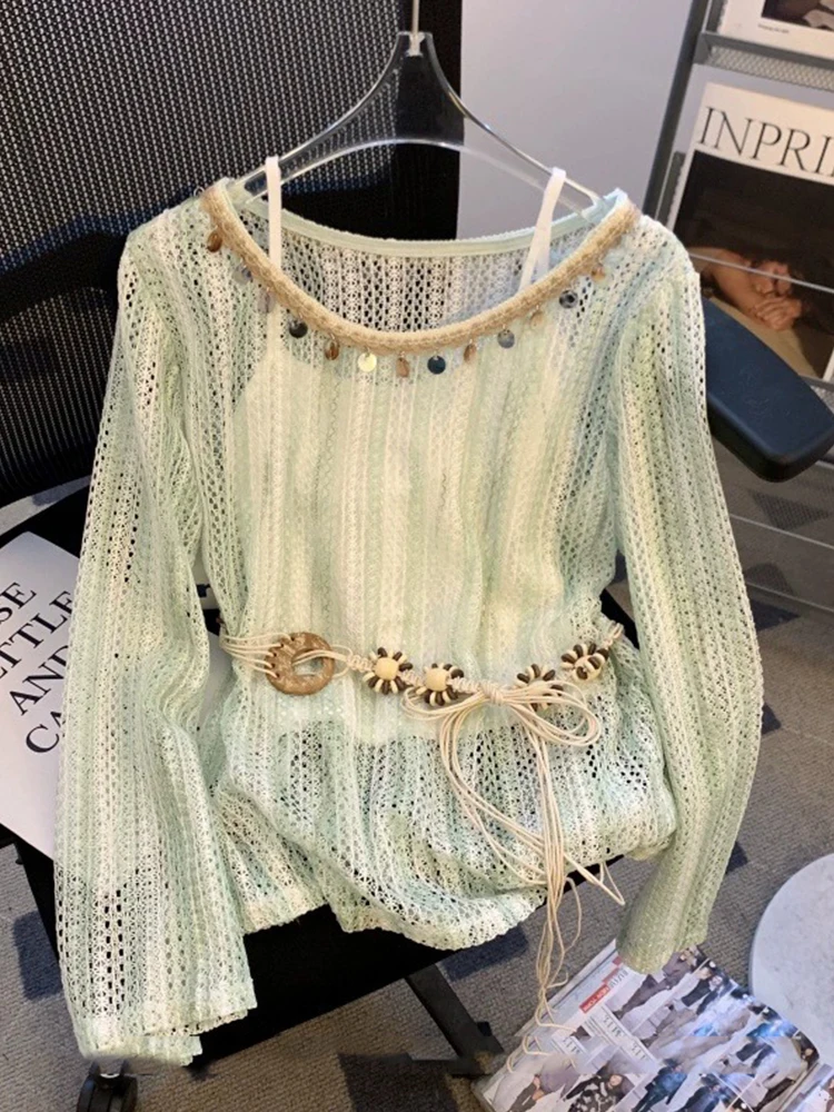 n Sle Hollow out Top Women's Summer Thin Belted Lazy Air Conditioning irt Korean Version Straight Cut Long Sve
n Sle Hollow out Top Women's Summer Thin Belted Lazy Air Conditioning irt Korean Version Straight Cut Long Sve