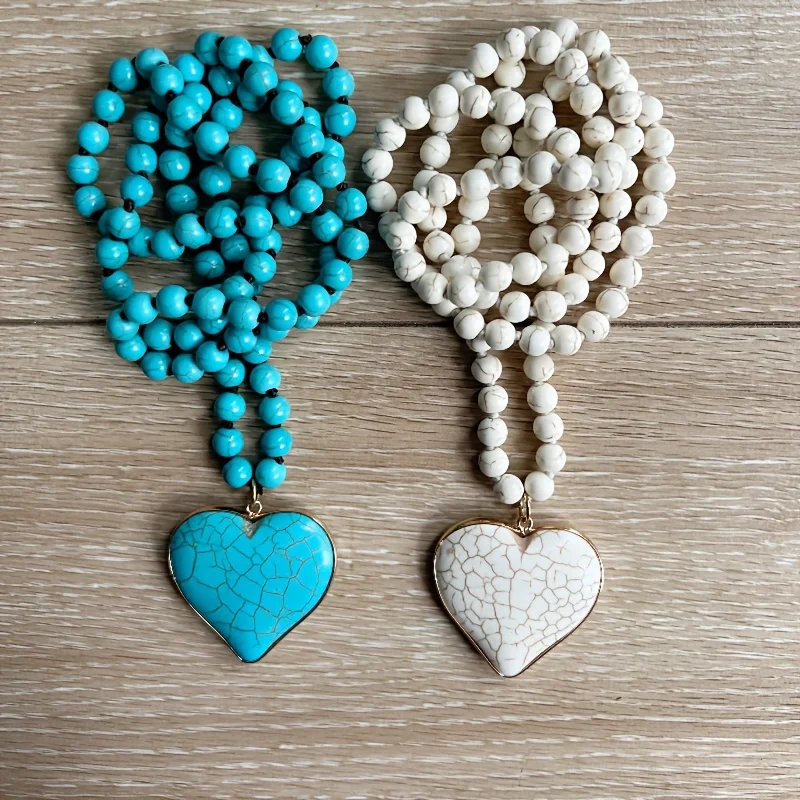 Bohemian Turquoise Necklace Handmade beaded love pendant Long necklace Vintage sweater chain Jewelry gift for women
Bohemian Turquoise Necklace Handmade beaded love pendant Long necklace Vintage sweater chain Jewelry gift for women