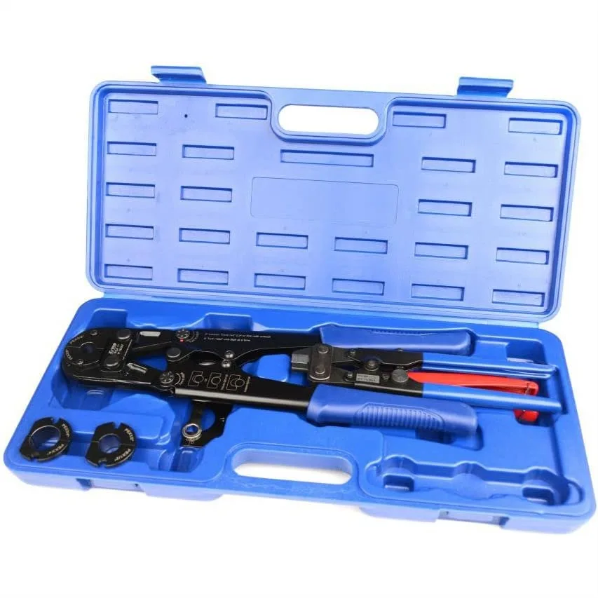 PEX Crimper Tool Kit with 4 Quick Change Jaws, Tubing Cutter & Go/No-Go Gauge for Copper Ring Removal
PEX Crimper Tool Kit with 4 Quick Change Jaws, Tubing Cutter & Go/No-Go Gauge for Copper Ring Removal
