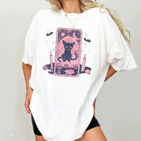 Розовая футболка с картами Таро на Хэллоуин в стиле ретро, пастель, гот, чистка, женская моя, трапециевидная смола, льняной материал, другой материал 00%
Розовая футболка с картами Таро на Хэллоуин в стиле ретро, пастель, гот, чистка, женская моя, трапециевидная смола, льняной материал, другой материал 00%