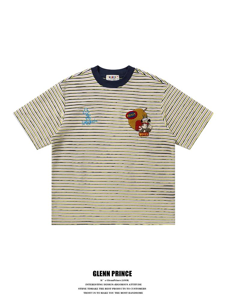 GPstudio American Cartoon Flocking Stripe Short Sleeve Men's T-shirt Couple's Lazy Style Cotton Casual Summer 2026
GPstudio American Cartoon Flocking Stripe Short Sleeve Men's T-shirt Couple's Lazy Style Cotton Casual Summer 2026