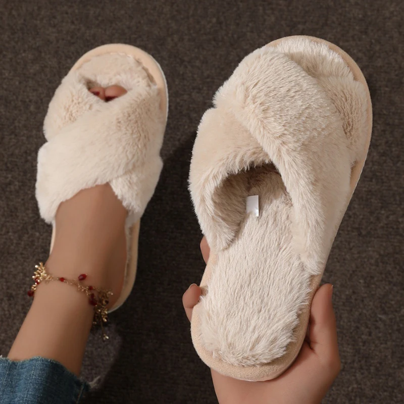 Cross Warm Fluffy Furry Slippers Women Lightweight Flat Heels Fur Slides Woman Autumn Winter Open Toe Non Slip Home Floor Shoes
Cross Warm Fluffy Furry Slippers Women Lightweight Flat Heels Fur Slides Woman Autumn Winter Open Toe Non Slip Home Floor Shoes