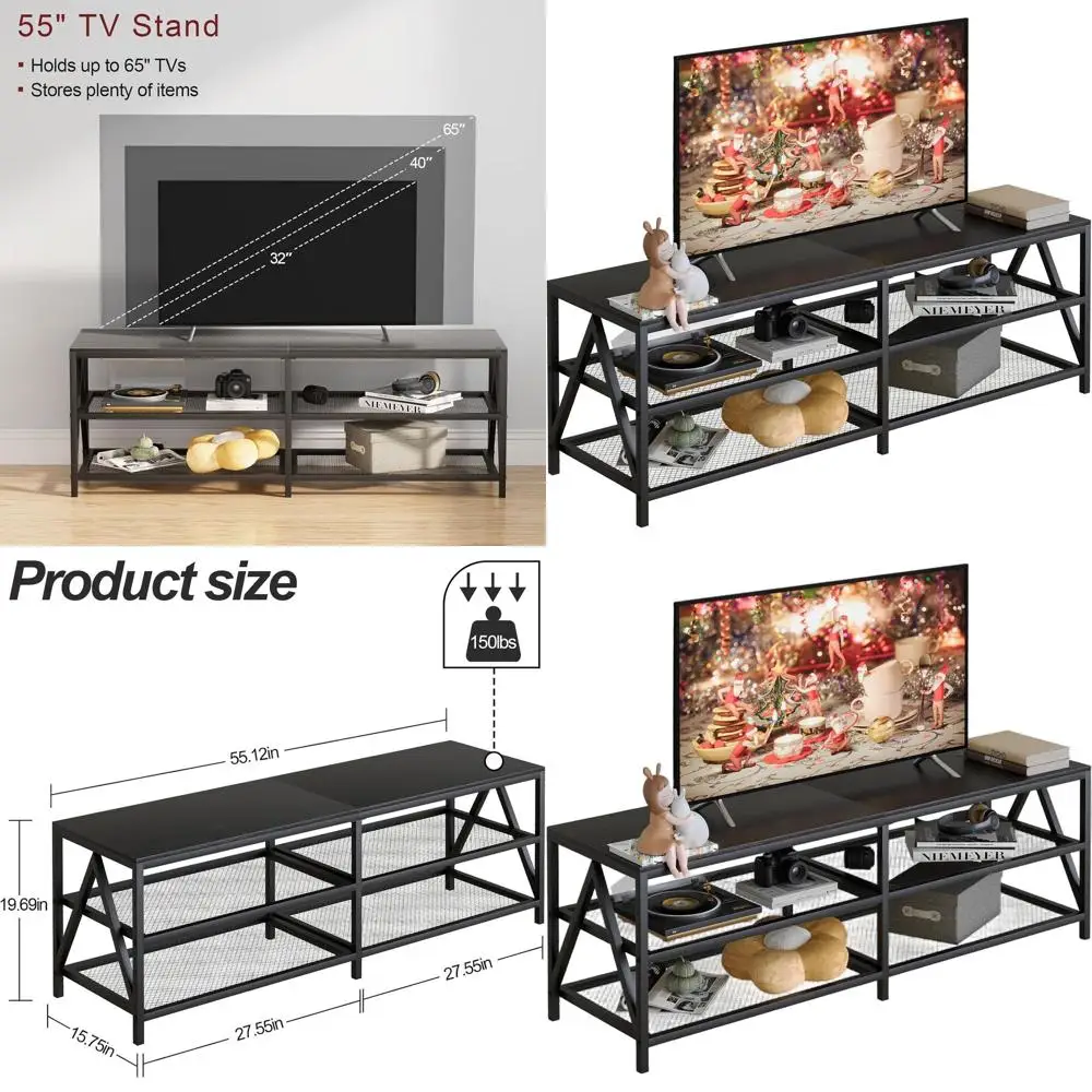 65 TV Stand, 55 Long Industrial Console Table with 3-Tier Storage Shelves, Entertainment Center for Living Room and Bedroom (Bla
65 TV Stand, 55 Long Industrial Console Table with 3-Tier Storage Shelves, Entertainment Center for Living Room and Bedroom (Bla