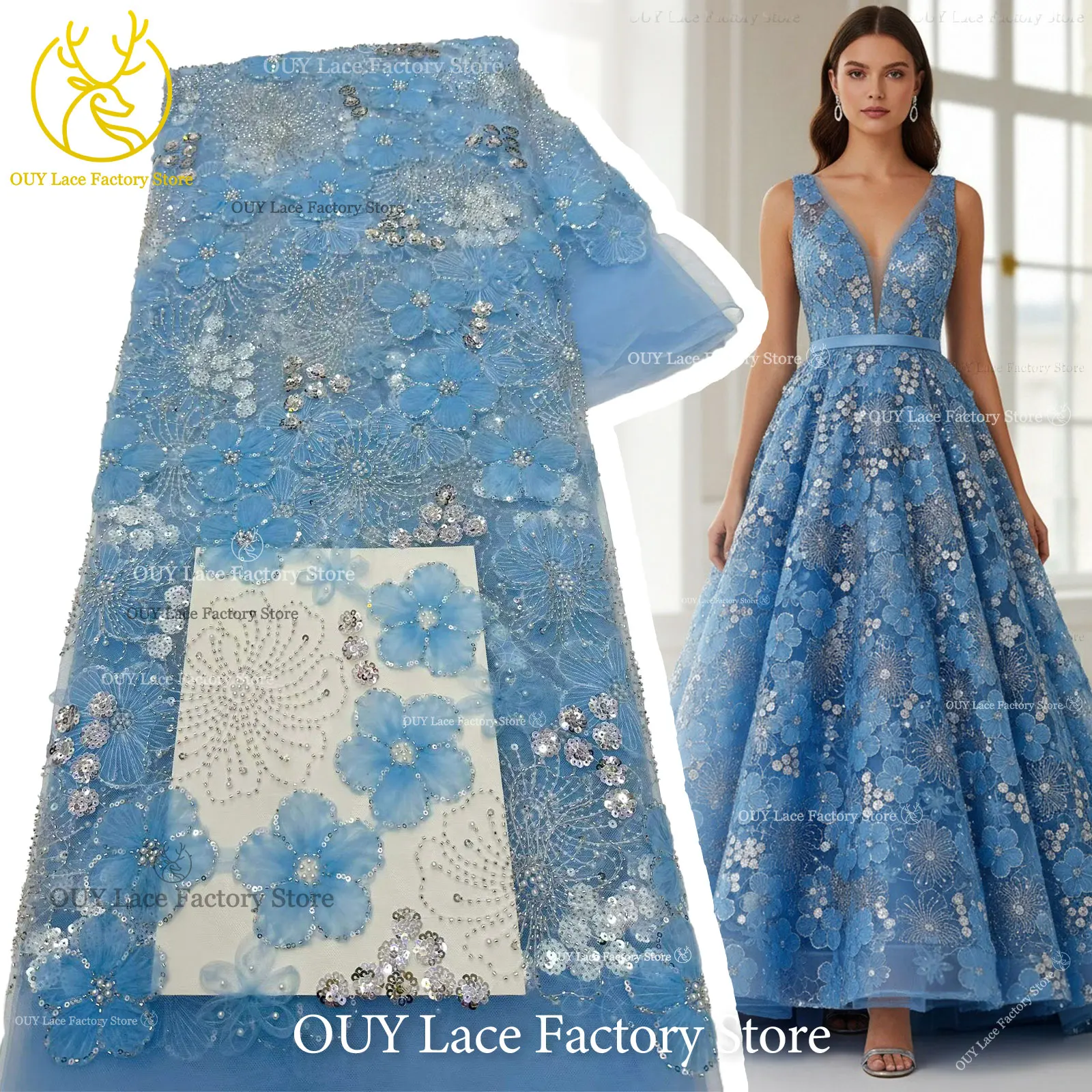 Sky Blue Fashion French Tulle Lace Fabric 2026 African Sequins Beaded Lace Fabric High Quality Nigerian Lace Bridal Dress Sewing
Sky Blue Fashion French Tulle Lace Fabric 2026 African Sequins Beaded Lace Fabric High Quality Nigerian Lace Bridal Dress Sewing