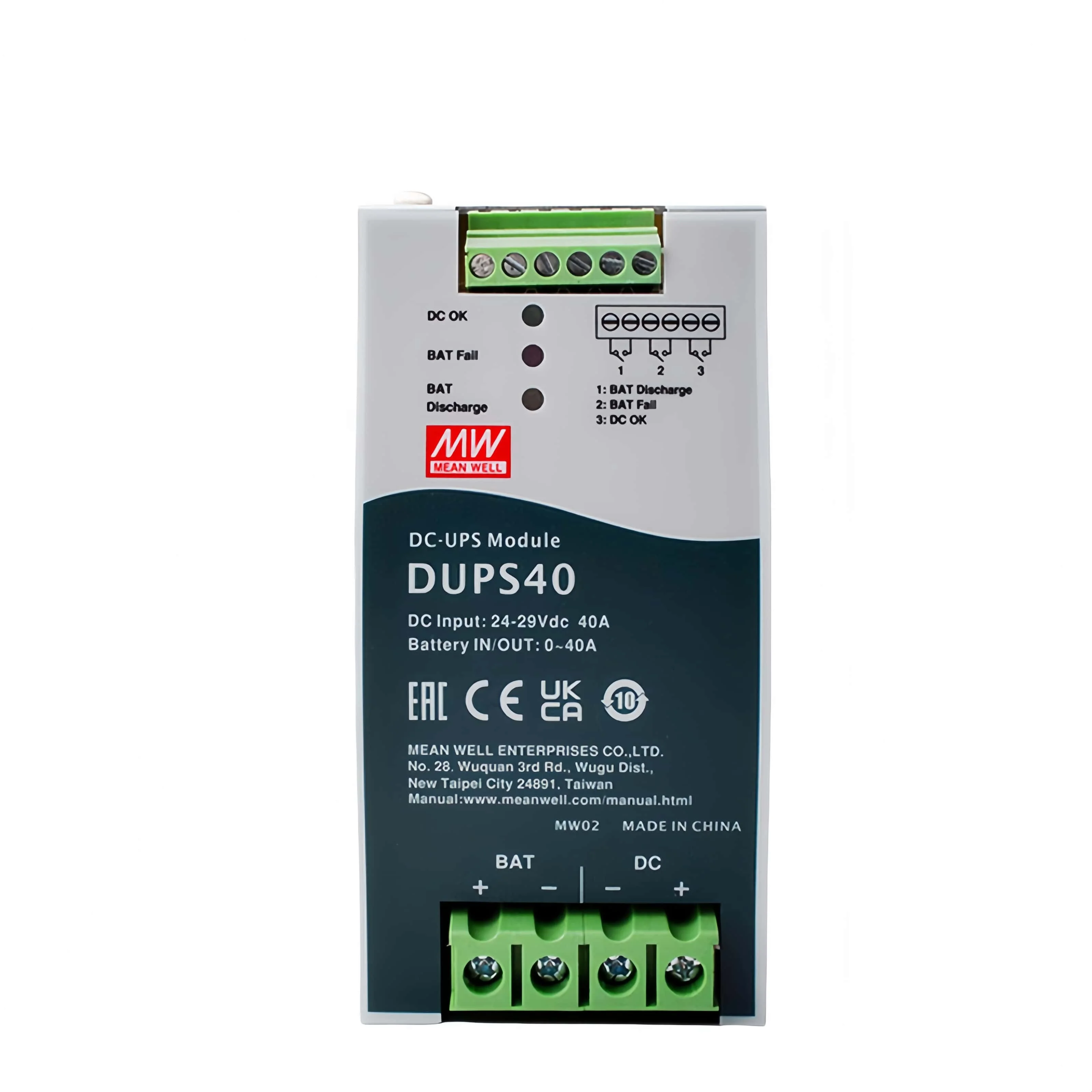 Mean Well DUPS40 24V/40A Uninterruptible Din Rail Type DC UPS Module Power Supply Module
Mean Well DUPS40 24V/40A Uninterruptible Din Rail Type DC UPS Module Power Supply Module