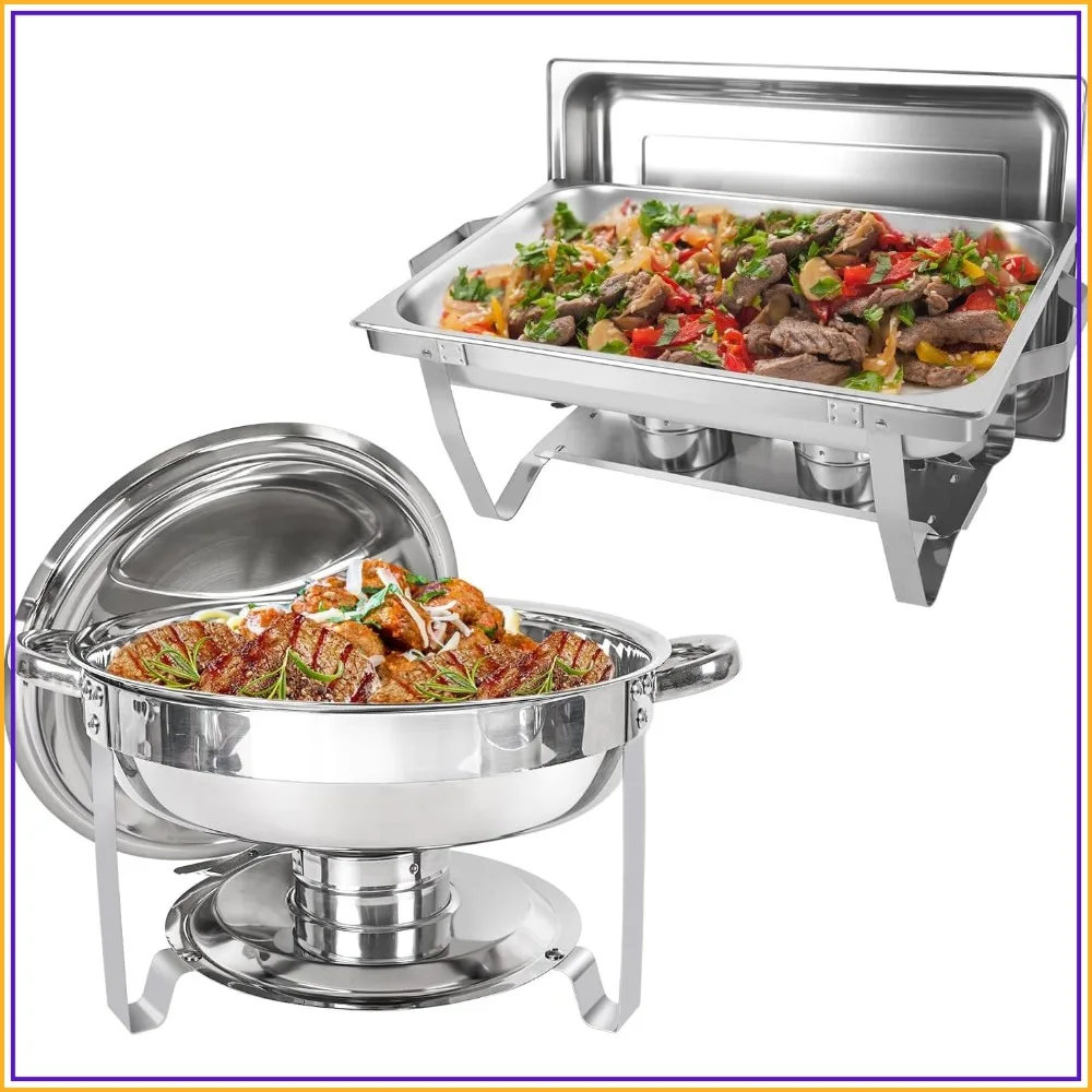 8QT Rectangular & 5QT Round Chafing Dish Set, Stainless Steel Buffet Warmer with Fuel Holders, for Catering Parties
8QT Rectangular & 5QT Round Chafing Dish Set, Stainless Steel Buffet Warmer with Fuel Holders, for Catering Parties