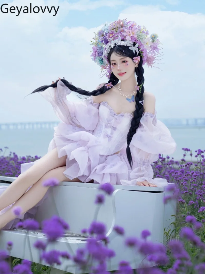 Summer Purple Outfits Princess Style Bow Trailing Slimming Tube Top and Elastic Waist Short Puff Skirt Sweet and Cute Girl Suit
Summer Purple Outfits Princess Style Bow Trailing Slimming Tube Top and Elastic Waist Short Puff Skirt Sweet and Cute Girl Suit