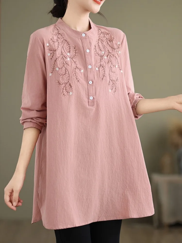 plus Size Women's Shirt Embroidered Long Sleeve Stand Collar Mid-Length Fashionable Korean Style Casual Ladies' Top
plus Size Women's Shirt Embroidered Long Sleeve Stand Collar Mid-Length Fashionable Korean Style Casual Ladies' Top
