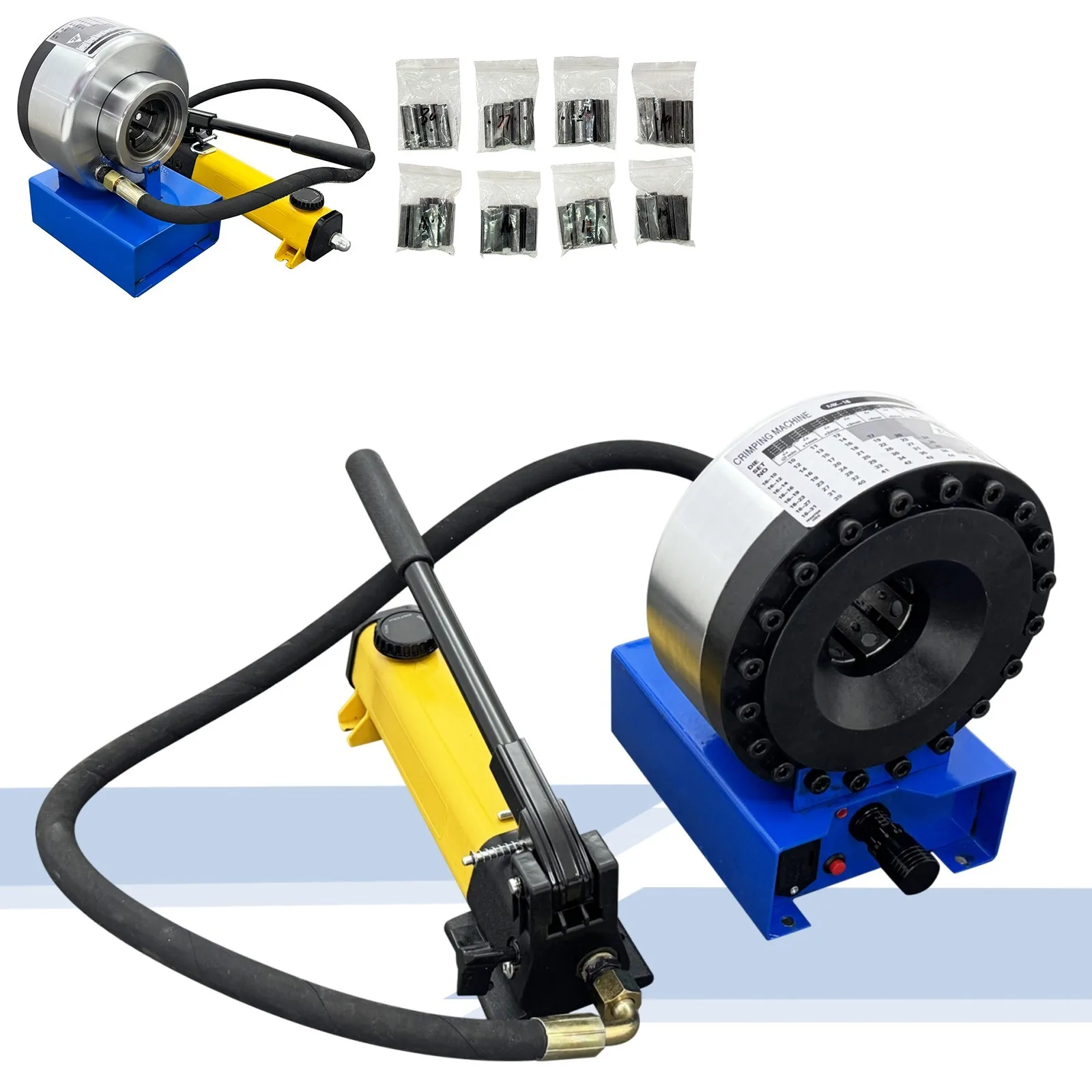 Portable Split-Type Oil Hose Crimping Machine Hydraulic Rubber Pipe Crimper with 8 sets of dies
Portable Split-Type Oil Hose Crimping Machine Hydraulic Rubber Pipe Crimper with 8 sets of dies