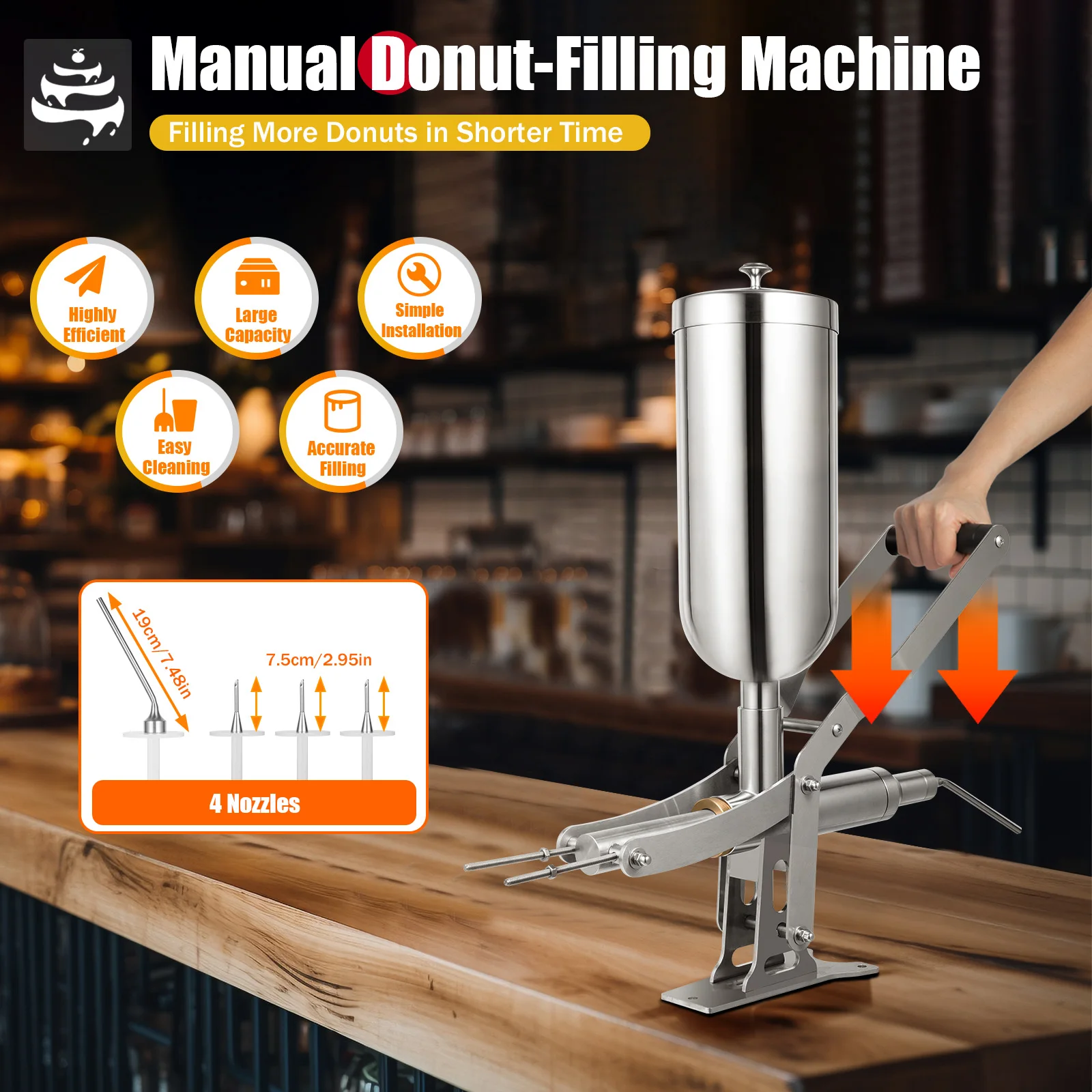 Donut Filling Machine Manual 5L Stainless Steel, CT03 Doughnut Cream Jam Filler with 4 Nozzles, for Home Bakery Dessert Making
Donut Filling Machine Manual 5L Stainless Steel, CT03 Doughnut Cream Jam Filler with 4 Nozzles, for Home Bakery Dessert Making