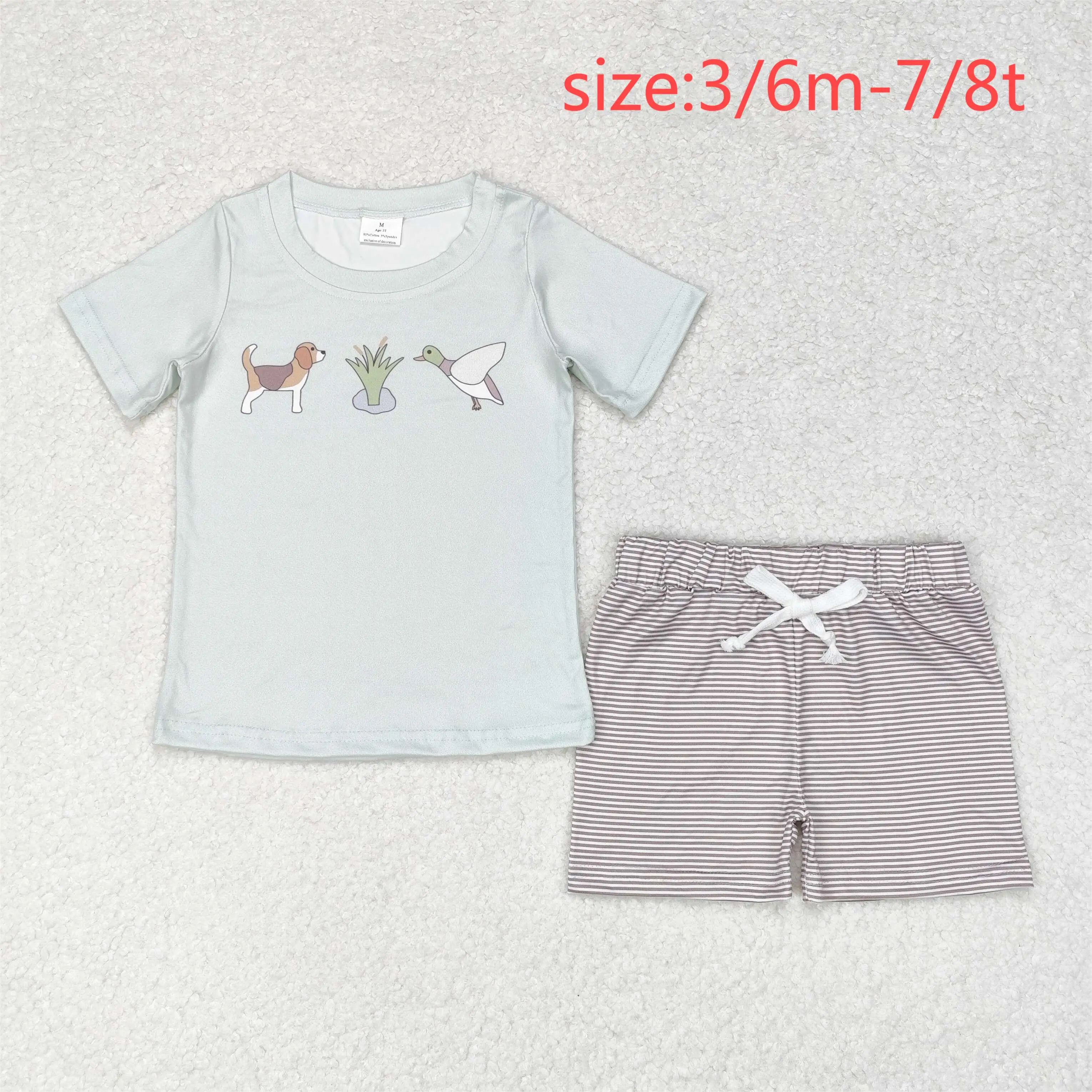 BSSO0980 Summer New Arrival boys sets Puppy duck blue-green short sleeve striped shorts suit Wholesale boutique baby boy clothes
BSSO0980 Summer New Arrival boys sets Puppy duck blue-green short sleeve striped shorts suit Wholesale boutique baby boy clothes