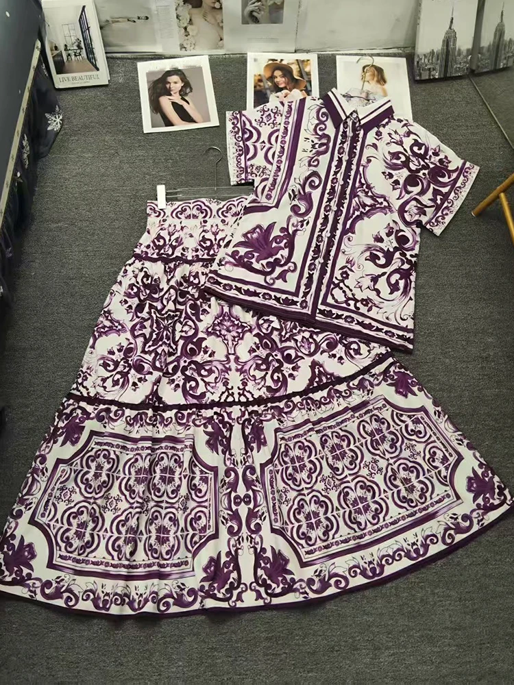 2025 summer new fashion printing suit single-breasted short-sleeved loose shirt+high waist A-shaped skirt elegant two-piece suit
2025 summer new fashion printing suit single-breasted short-sleeved loose shirt+high waist A-shaped skirt elegant two-piece suit