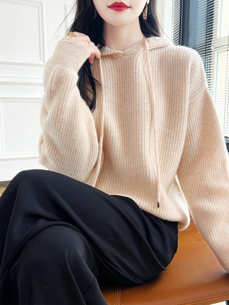 Spring Autumn Simple Style Hooded Stripe Pullover 100% Merino Wool Knitwear Women's Sweater Comfortable Casual Soft Tops Basic
Spring Autumn Simple Style Hooded Stripe Pullover 100% Merino Wool Knitwear Women's Sweater Comfortable Casual Soft Tops Basic