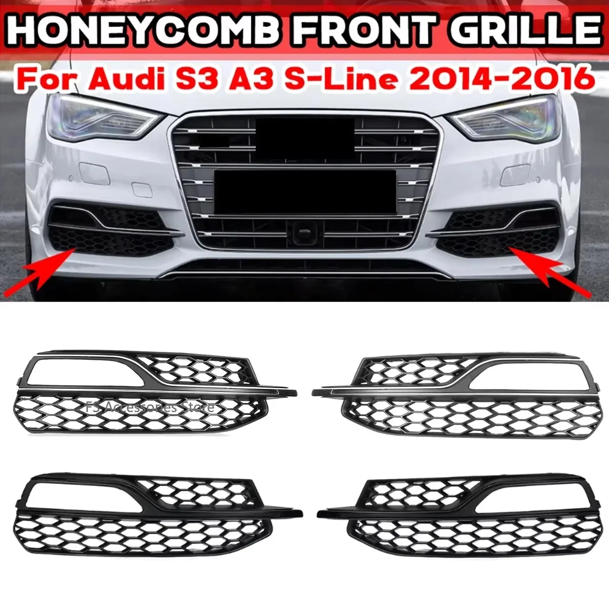 For Audi A3 S-Line S3 2014 2015 2016 Pair Car Front Bumper Fog Light Grille Cover Honeycomb Mesh Fog Lamp Cover Racing Grill
For Audi A3 S-Line S3 2014 2015 2016 Pair Car Front Bumper Fog Light Grille Cover Honeycomb Mesh Fog Lamp Cover Racing Grill