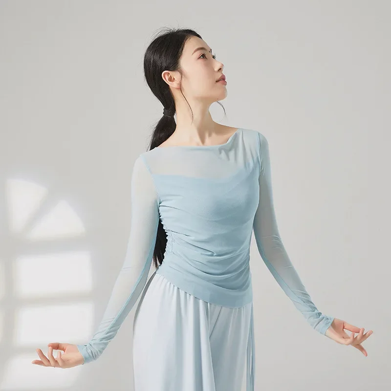 Classical Dance Wear Tops Women's One-Shoulder Slim Mesh Modern Dance Wear Lightweight Breathable Chinese Dance Practice Clothes
Classical Dance Wear Tops Women's One-Shoulder Slim Mesh Modern Dance Wear Lightweight Breathable Chinese Dance Practice Clothes