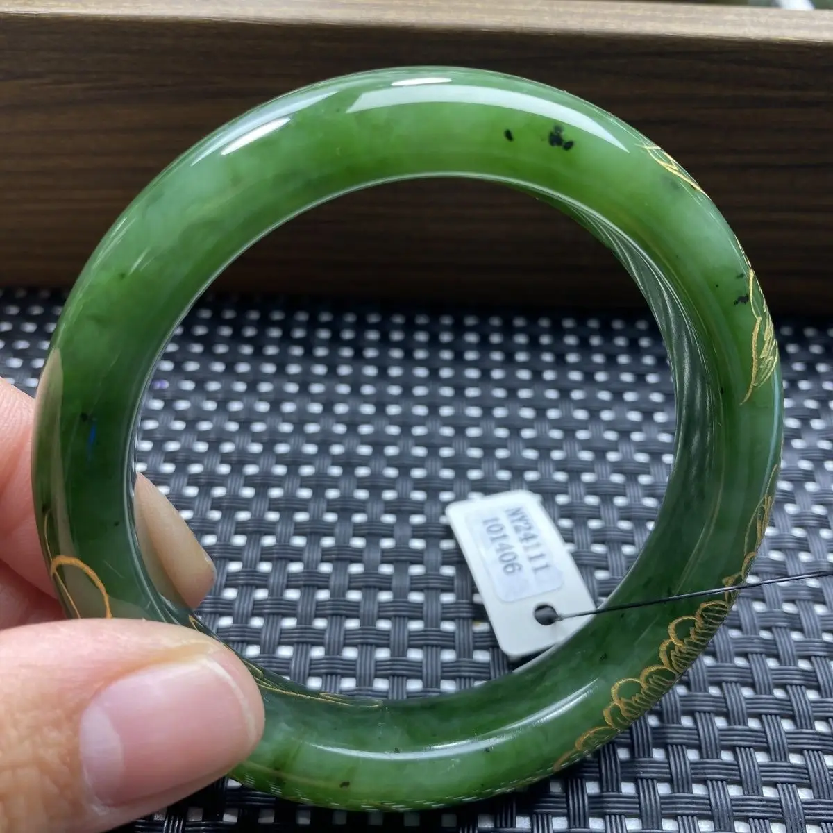 Natural genuine new Hetian jade jasper gold-painted carved bracelet flange color flower blooming spinach green Chinese style ric
Natural genuine new Hetian jade jasper gold-painted carved bracelet flange color flower blooming spinach green Chinese style ric