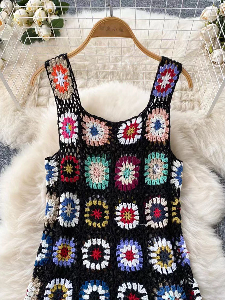 Women Fashion Cover-up Dress Crochet Colorful Sleeveless Hollowed Tasseled Summer Beach Dress
Women Fashion Cover-up Dress Crochet Colorful Sleeveless Hollowed Tasseled Summer Beach Dress
