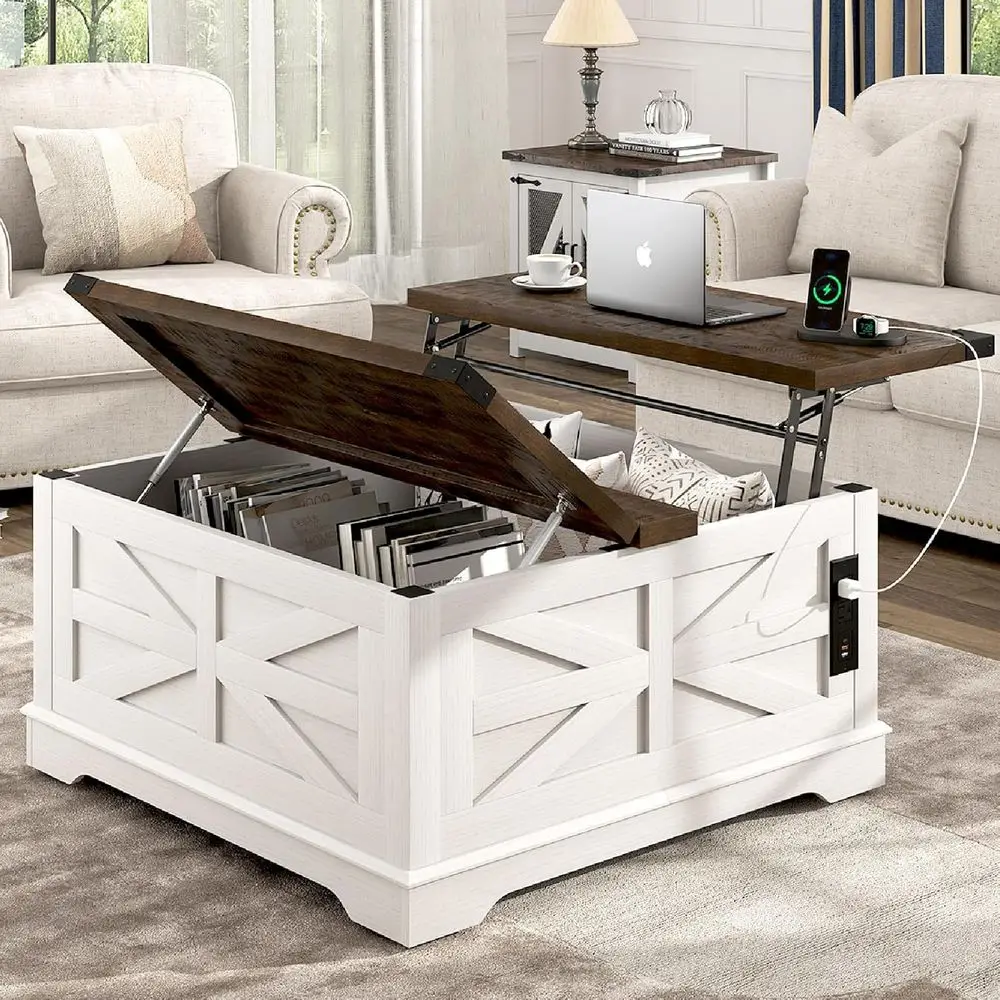 Movable 36 Square Coffee Table with Storage, Power Outlets, and Wheels for Living Room, White
Movable 36 Square Coffee Table with Storage, Power Outlets, and Wheels for Living Room, White