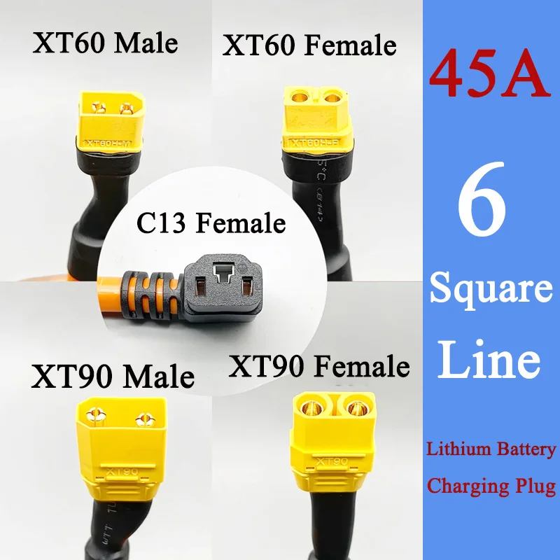 6 Square C13 to XT60 XT90 Lithium Battery Charging Plug Male and Female Bend Head Electric Vehicles Connector 45A High Currentto
6 Square C13 to XT60 XT90 Lithium Battery Charging Plug Male and Female Bend Head Electric Vehicles Connector 45A High Currentto