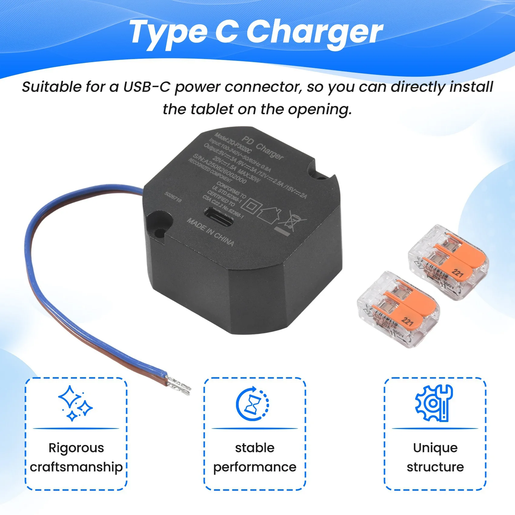 Smart-AC To USB C Adapter Flush Wall-Mounted Power Supply For USB-C Tablets 5-20V With Output 30W For Ipad
Smart-AC To USB C Adapter Flush Wall-Mounted Power Supply For USB-C Tablets 5-20V With Output 30W For Ipad
