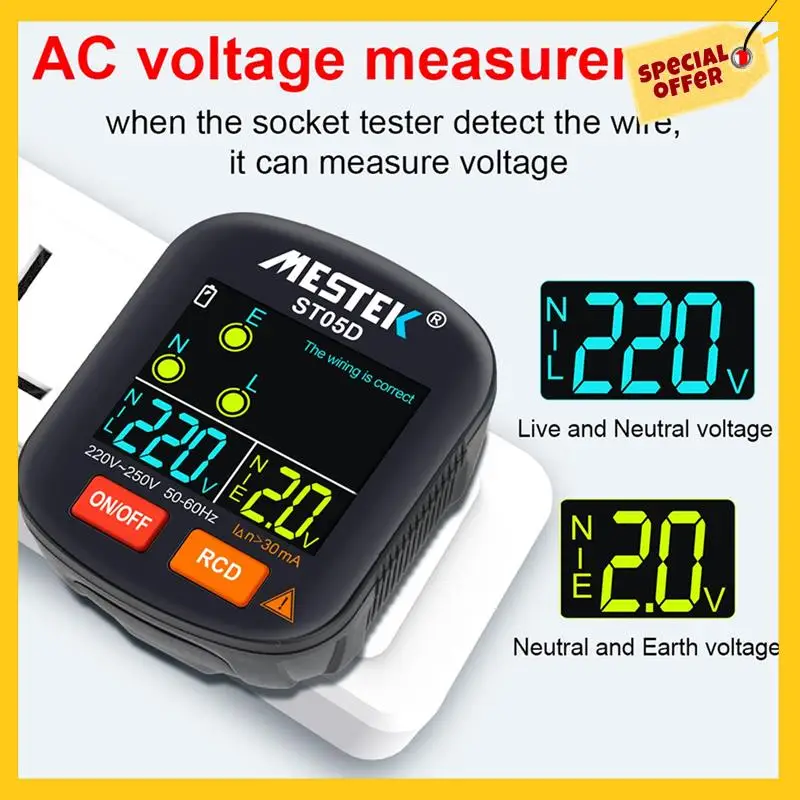 Abcymestek ST05 Socket Tester Outlet Tester RCD GFCI NCV Test Outlet Checker Ground Zero Line 30MA Smart Socket Detector
Abcymestek ST05 Socket Tester Outlet Tester RCD GFCI NCV Test Outlet Checker Ground Zero Line 30MA Smart Socket Detector