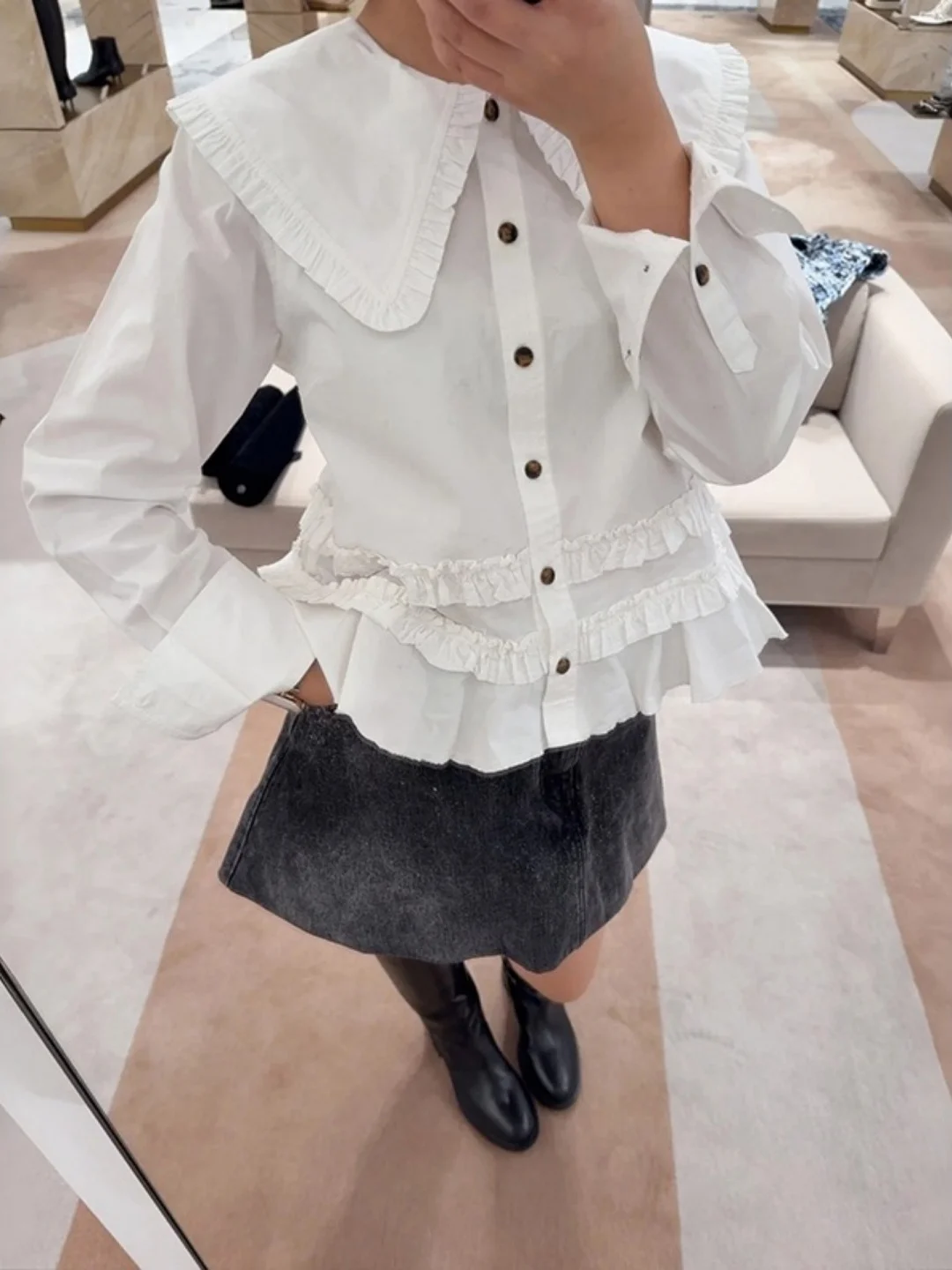 Женская свободная блузка Ele с пышным воротником и рукавами-колокол, белая, дышащая, из чистого хлопка, с длинными рукавами, весна 2026, для девочек
Женская свободная блузка Ele с пышным воротником и рукавами-колокол, белая, дышащая, из чистого хлопка, с длинными рукавами, весна 2026, для девочек