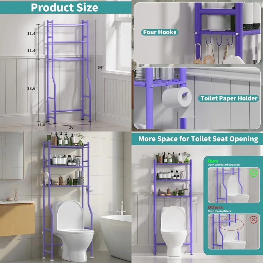 3-Tier Over The Toilet Storage Organizer, Space-Saving Bathroom Rack with Paper Holder and 4 Hooks, 64" Tall Freestanding Carbo
3-Tier Over The Toilet Storage Organizer, Space-Saving Bathroom Rack with Paper Holder and 4 Hooks, 64" Tall Freestanding Carbo