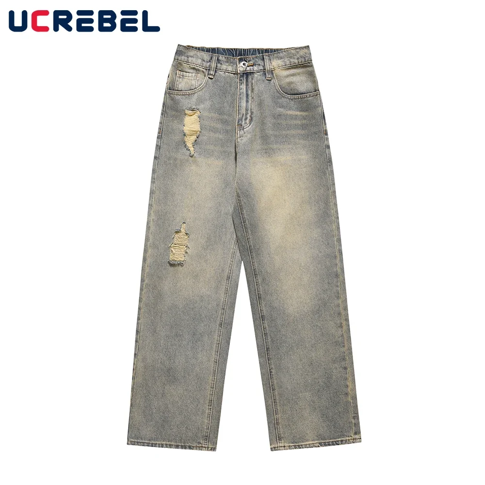 Mud Yellow Loose Jeans Mens Washed Distressed Elastic Waist High Street Ripped Hole Straight-leg Pants
Mud Yellow Loose Jeans Mens Washed Distressed Elastic Waist High Street Ripped Hole Straight-leg Pants
