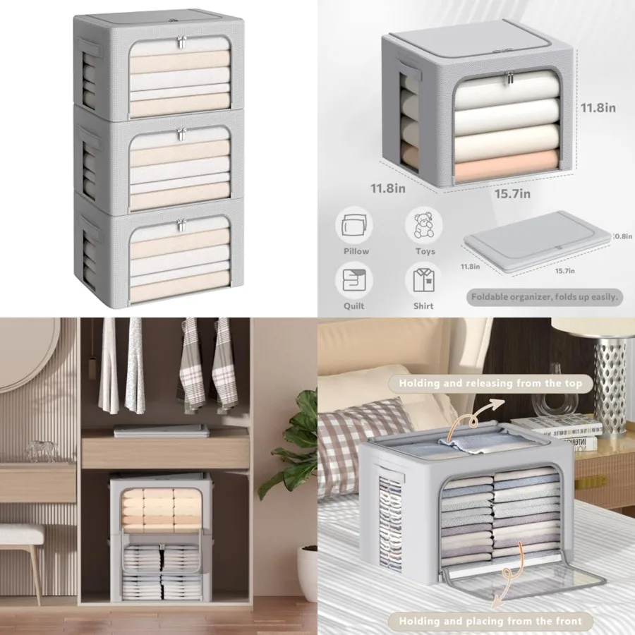 3Pack Frame Storage Box - Clothes Storage Bin Bags Oxford Fabric Foldable Stackable Container Organizer Set with Clear Window C
3Pack Frame Storage Box - Clothes Storage Bin Bags Oxford Fabric Foldable Stackable Container Organizer Set with Clear Window C