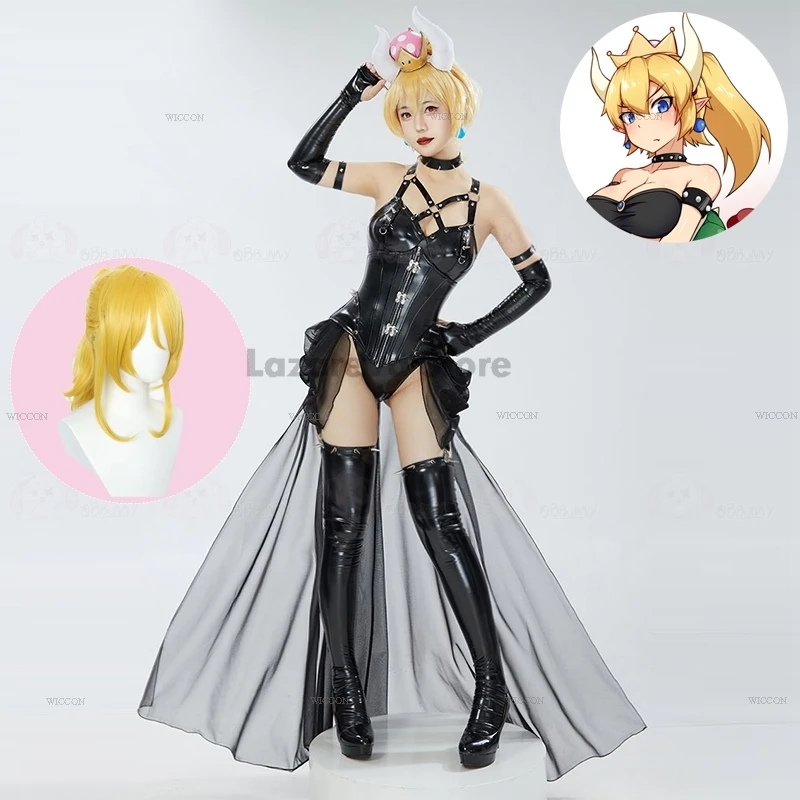 Women Black Princess Suit Cosplay Sexy Bowsette Doujin Peach Cosplay Costume Cute Party Halloween Latex Suit Anime Dress
Women Black Princess Suit Cosplay Sexy Bowsette Doujin Peach Cosplay Costume Cute Party Halloween Latex Suit Anime Dress