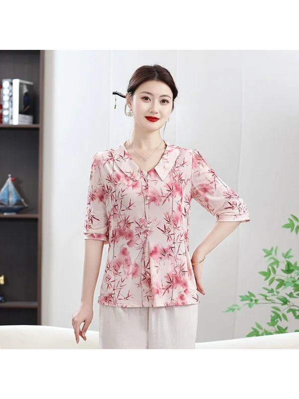 Fashionable Mom Summer Loose Floral Print Short Sleeve Women's Shirt Knot Batwing Sleeve Mommy Style Elegant Top
Fashionable Mom Summer Loose Floral Print Short Sleeve Women's Shirt Knot Batwing Sleeve Mommy Style Elegant Top