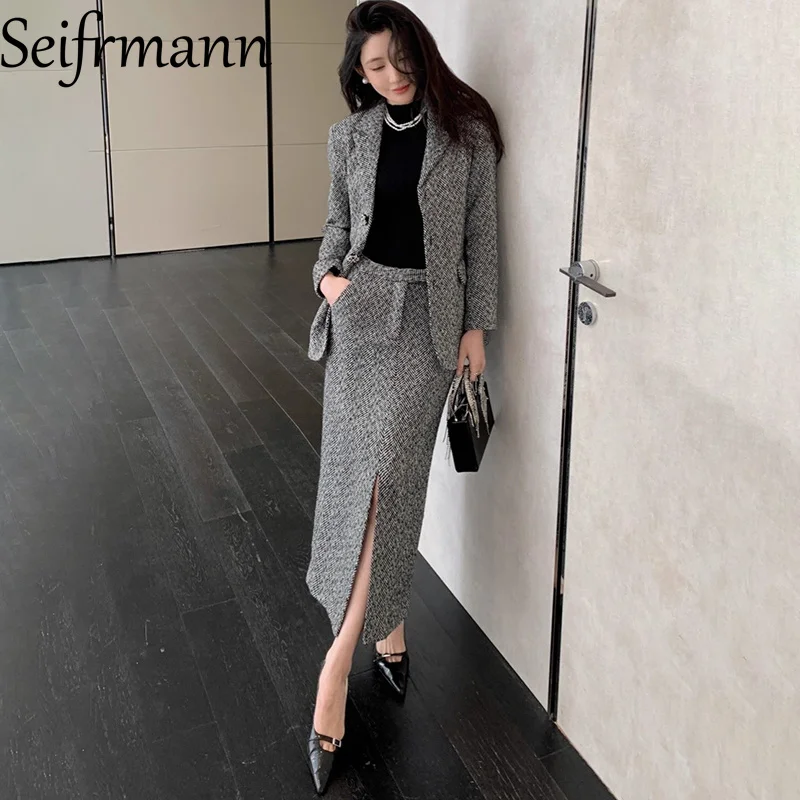 Seifrmann 2026 Spring Women's New Fashion lapel Long Sleeve Single breasted Suit Coat+Half Skirt Set
Seifrmann 2026 Spring Women's New Fashion lapel Long Sleeve Single breasted Suit Coat+Half Skirt Set